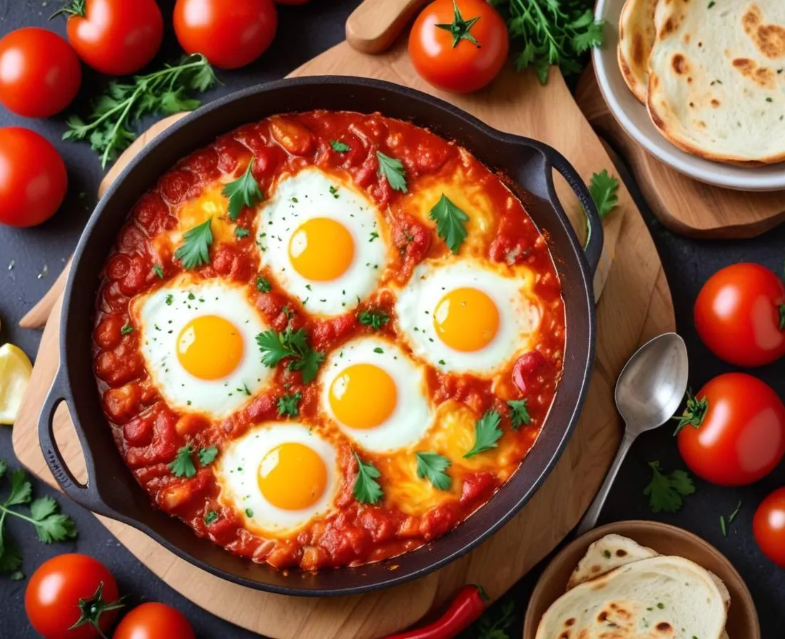 Shakshuka : Œufs pochés à la tomate et aux poivrons