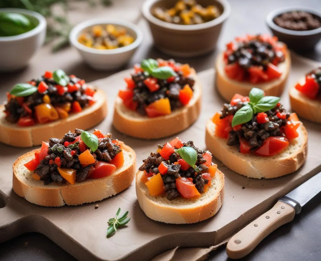 Bruschettas aux poivrons rôtis et tapenade