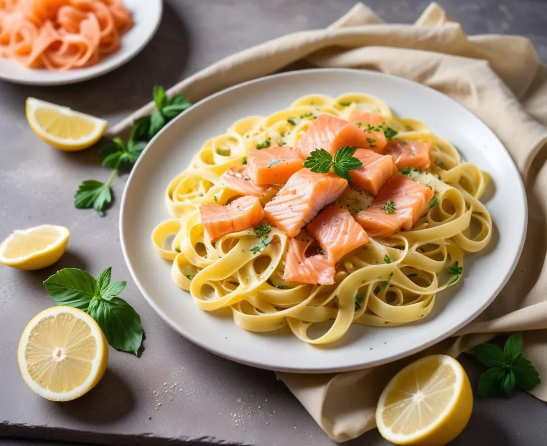 Tagliatelles crémeuses au saumon frais et citron