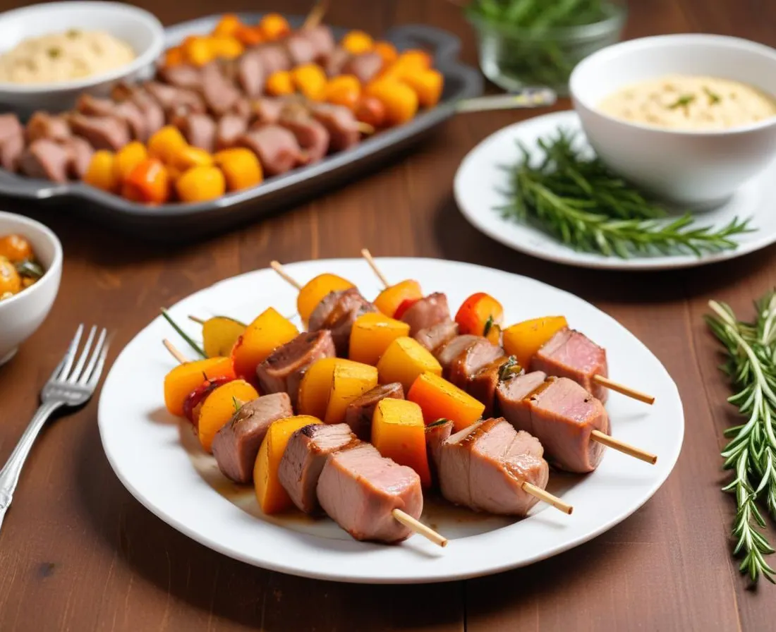 Brochettes de porc aux abricots et romarin