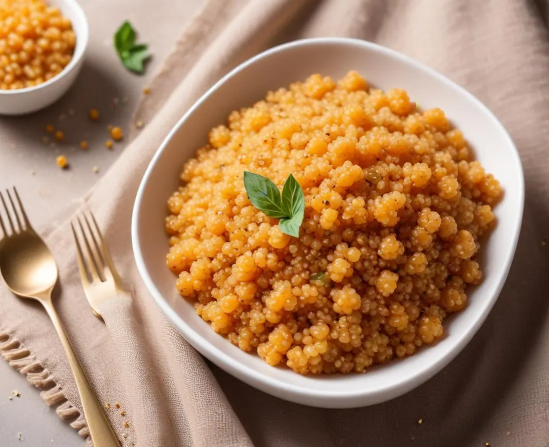 Sphères Écarlates Épicées sur Lit de Quinoa Lumineux