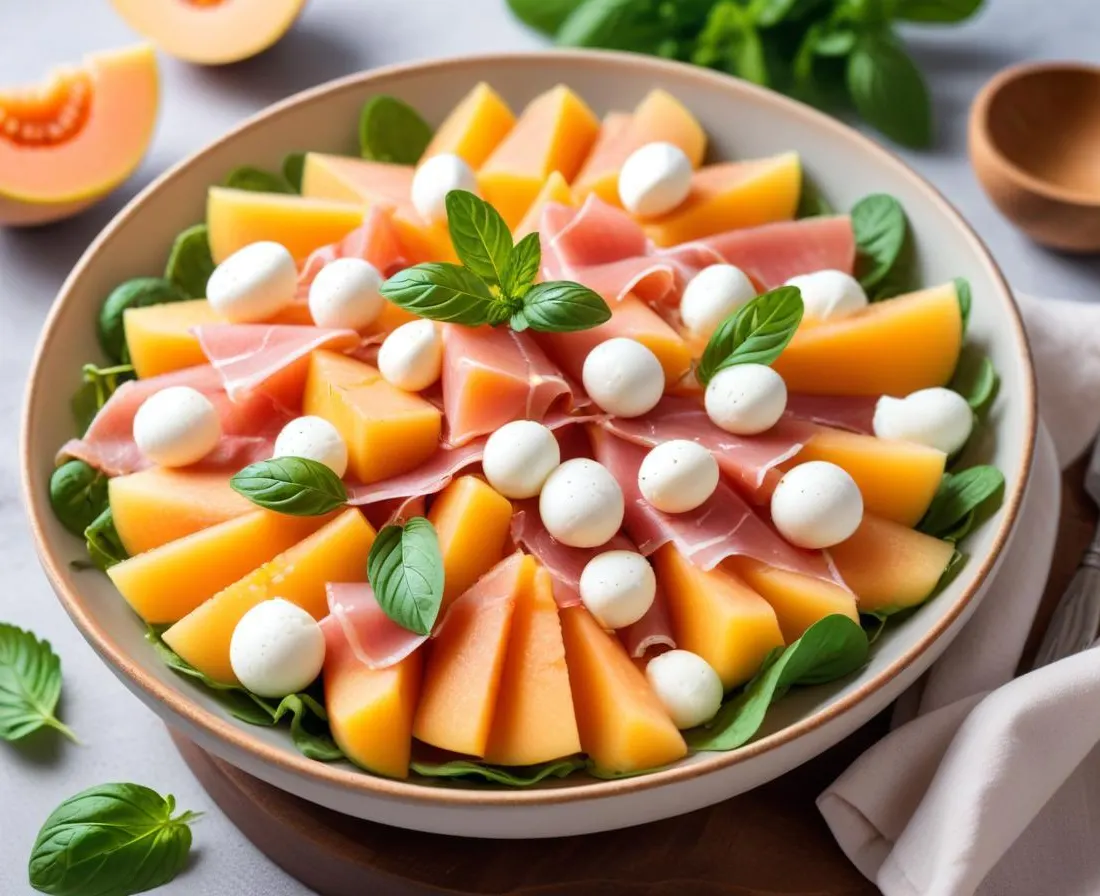 Salade Estivale de Melon au Jambon Cru, Mozzarella et Menthe