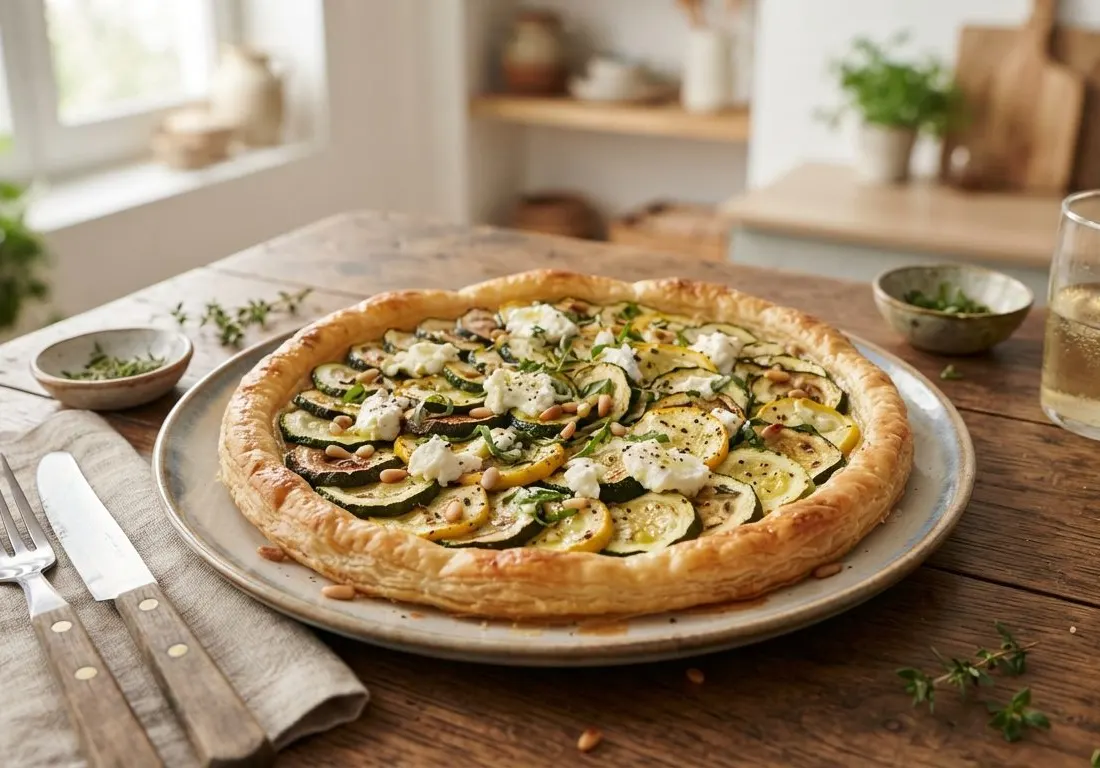 Tarte fine aux courgettes et chèvre frais