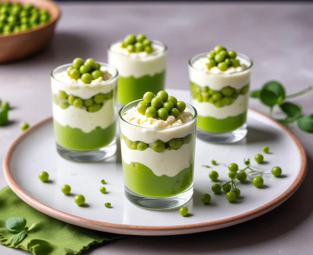 Verrine de purée de petits pois et ricotta