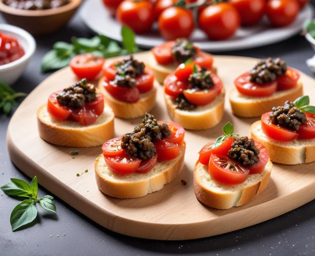 Mini Bruschettas Tapenade et Tomate Fraîche