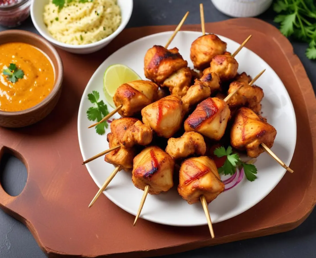 Brochettes de poulet mariné au yaourt et épices tandoori