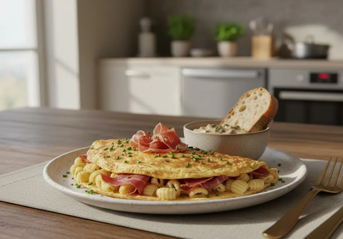 L'Omelette Gourmande aux Coquillettes et Jambon de Pays