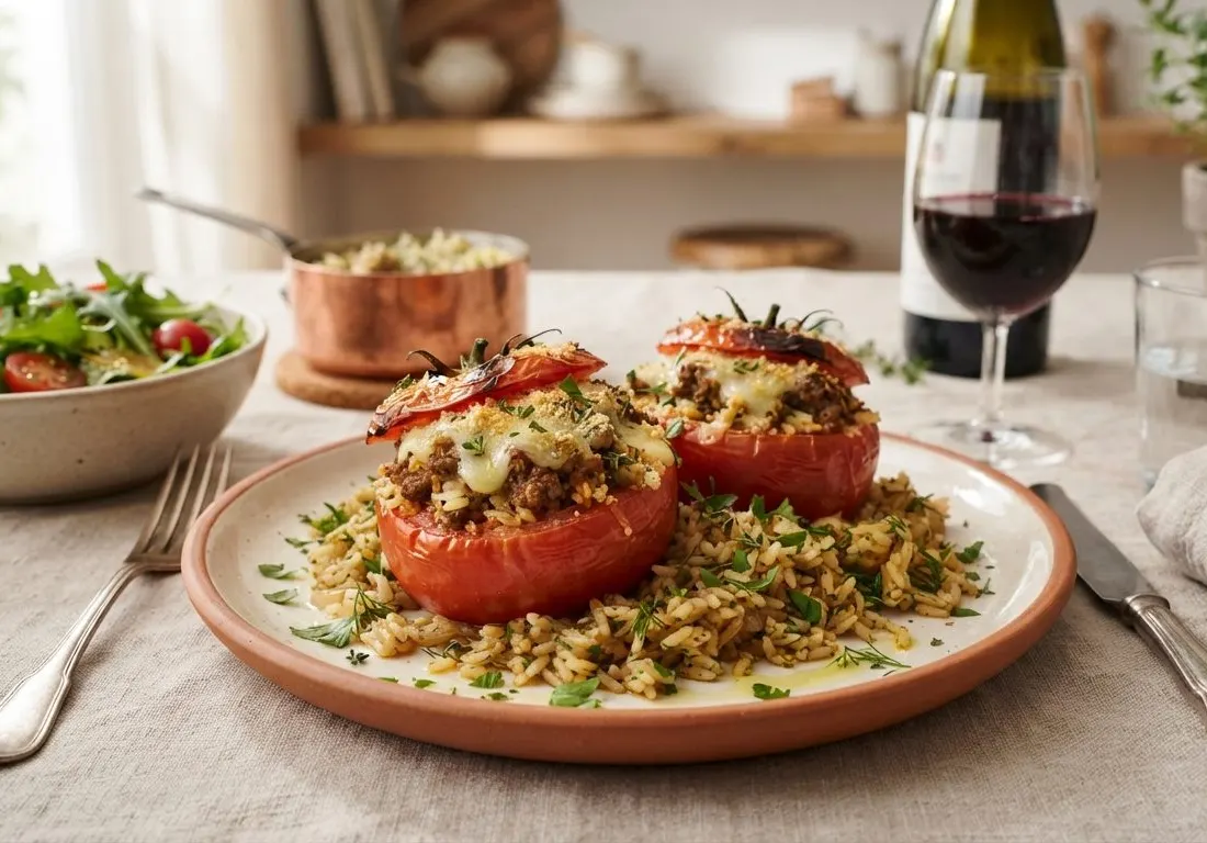 Tomates farcies au bœuf et riz parfumé