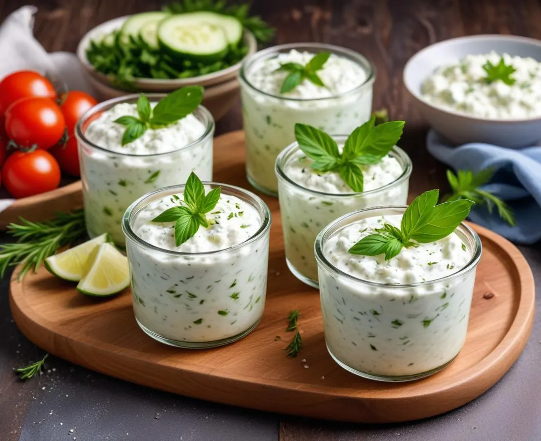 Verrines de Tzatziki et Concombres Marinés