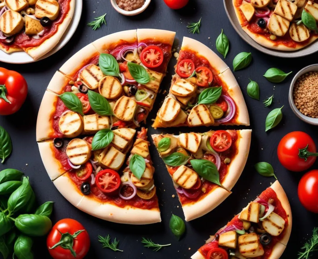 Pizza Vegan Délice aux Légumes Grillés et Tofu Mariné