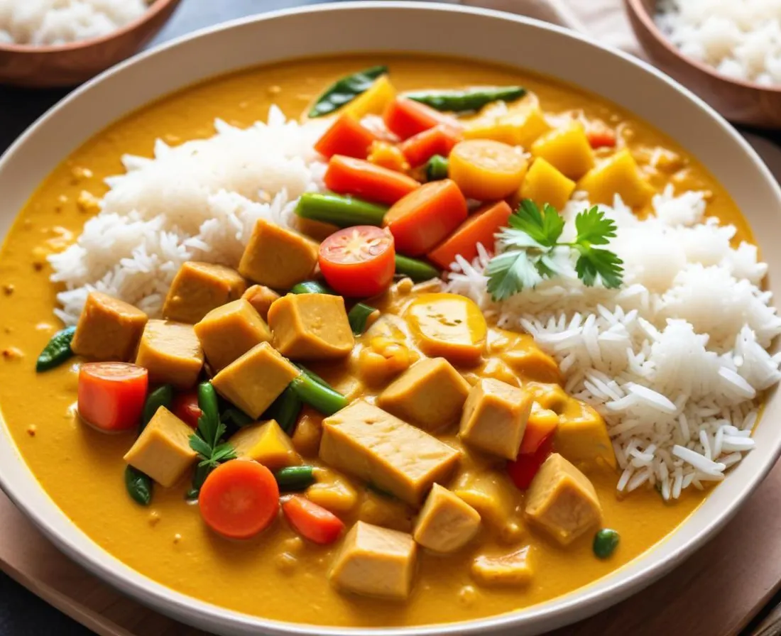 Curry de légumes de saison au lait de coco et riz basmati