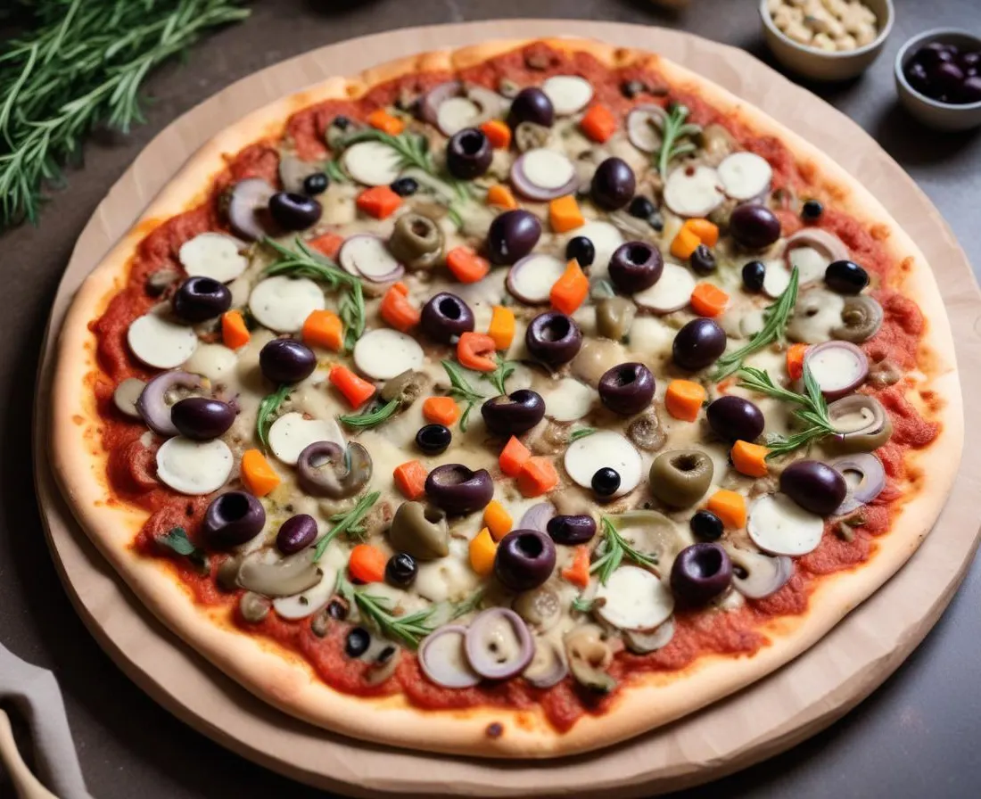 Pizza aux légumes de saison (artichauts, champignons, olives)