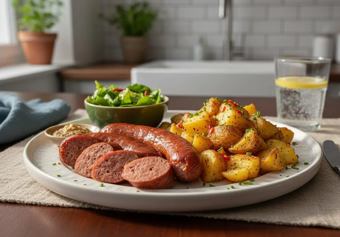Saucisses de Montbéliard et Pommes de Terre Croustillantes à l'Air Fryer (Solo)