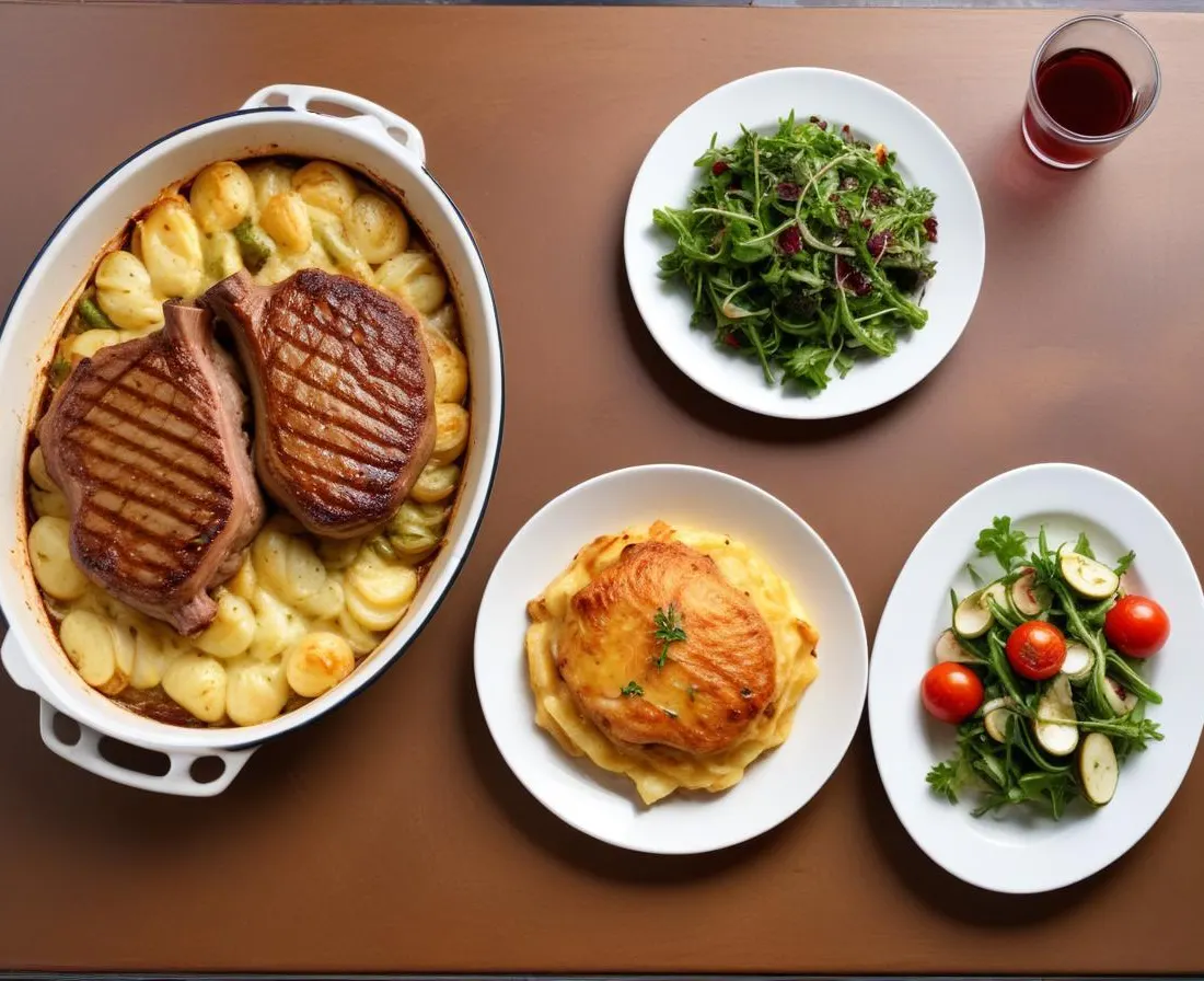 Côtes d'Agneau Grillées, Gratin Dauphinois et Salade Verte
