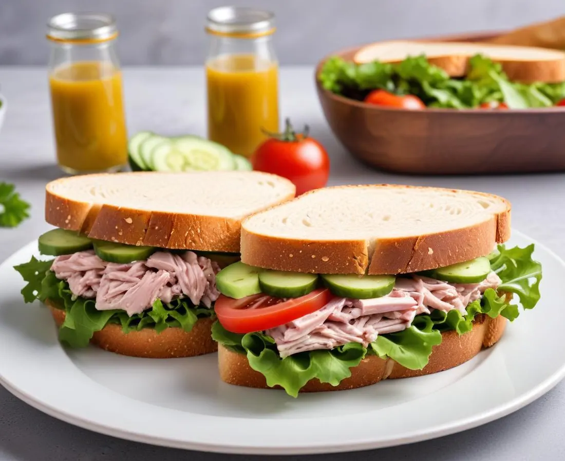 Sandwich au thon, salade et concombre (à emporter)