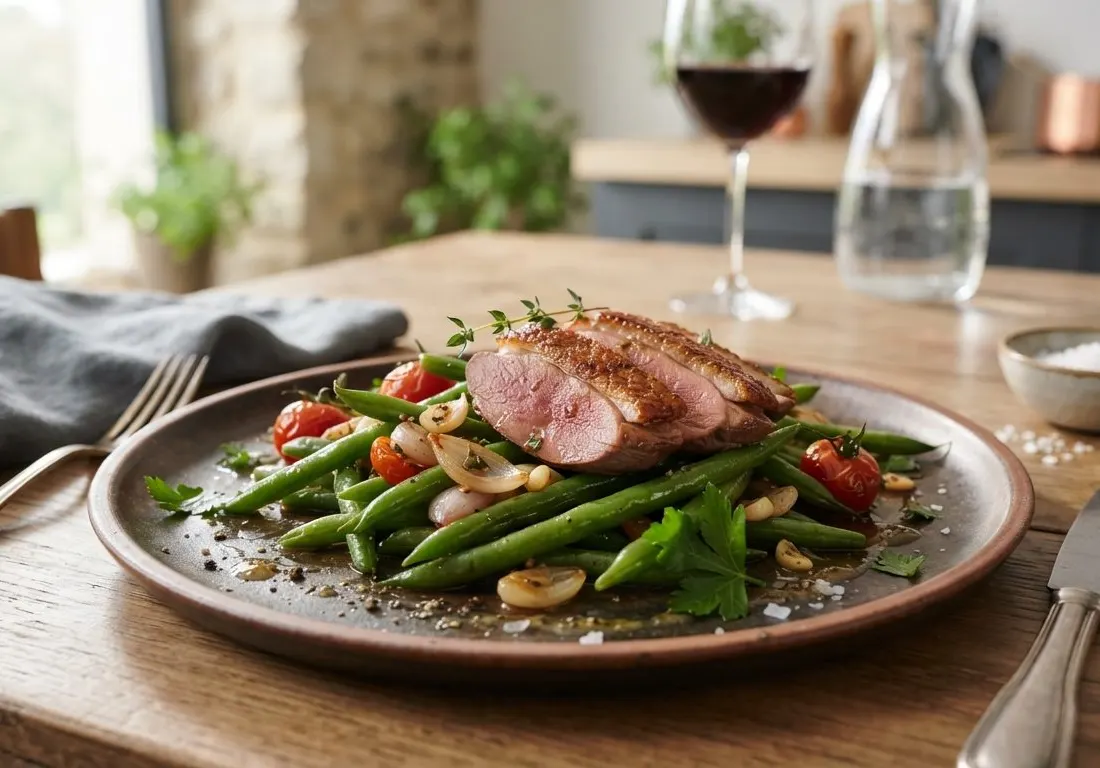 Poêlée de haricots verts et canard