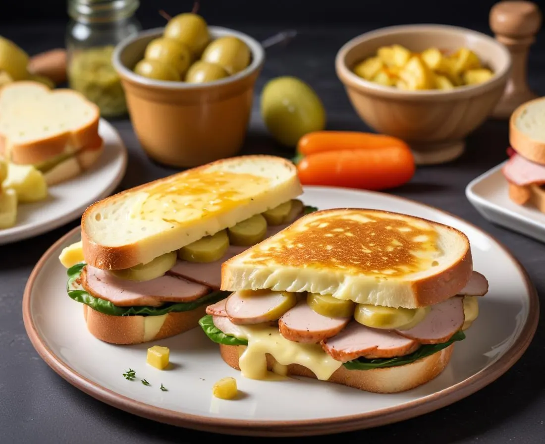 Sandwich raclette poulet rôti et cornichons