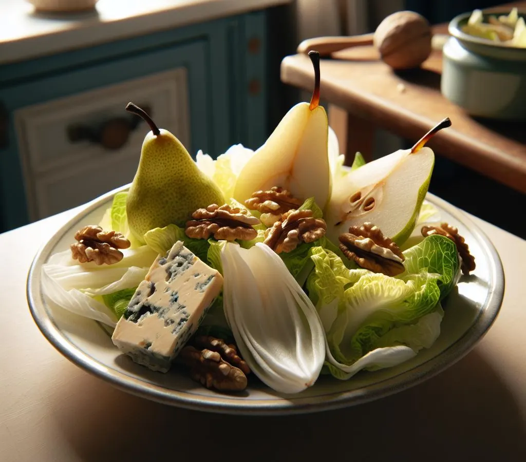 Salade d’endives, poires, noix et roquefort