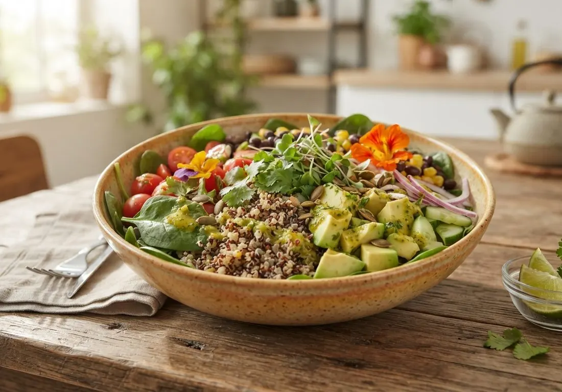 Bowl de quinoa et avocats, vinaigrette au citron vert