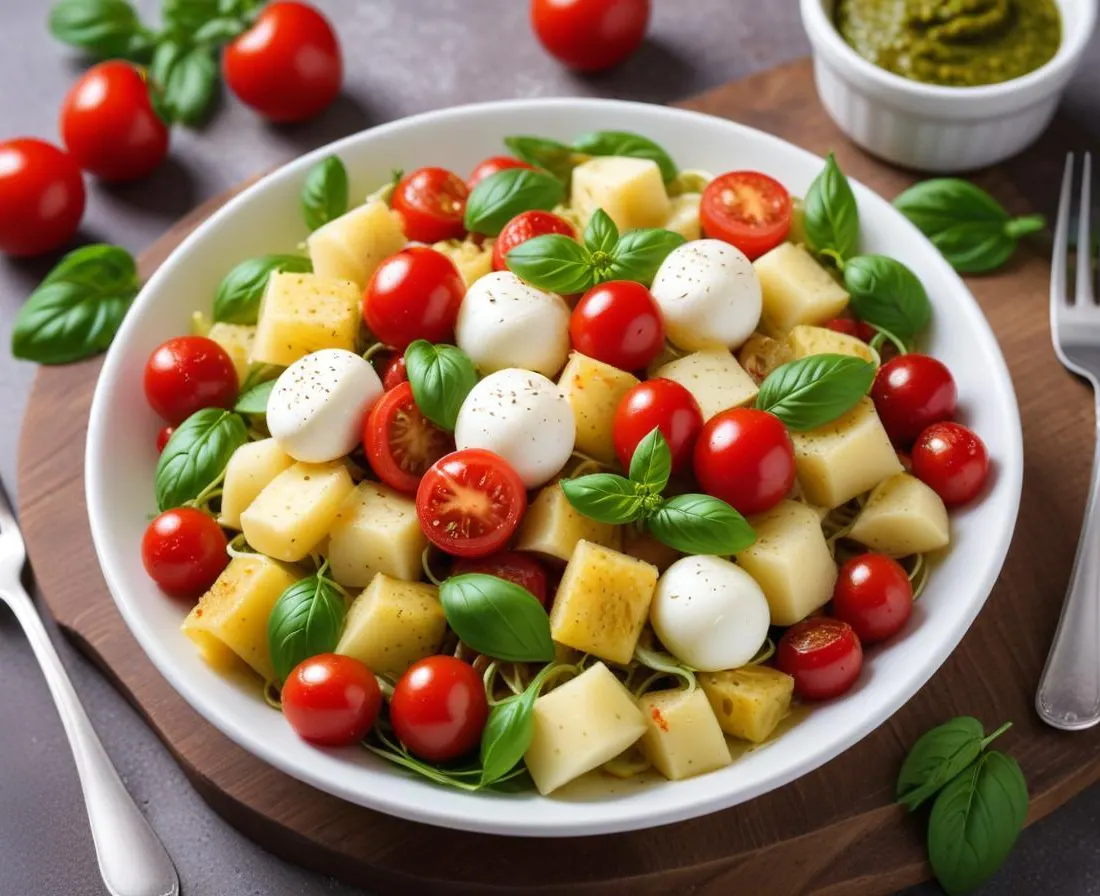 Salade de Pâtes au Pesto, Tomates Cerises et Mozzarella (à Emporter)