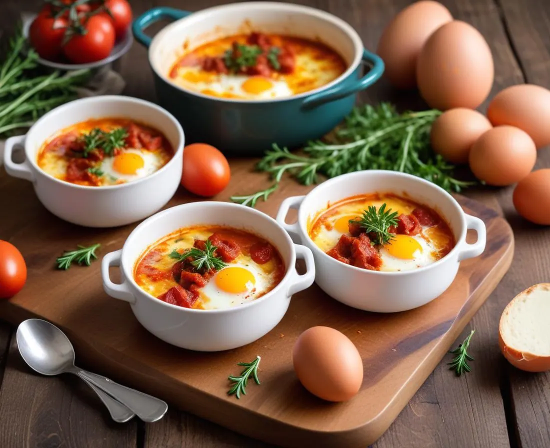 Oeufs cocotte au chorizo et poivrons confits