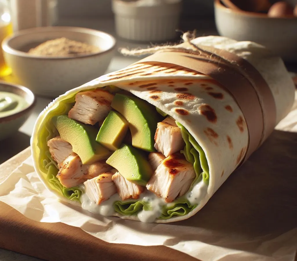 Wrap de Poulet Grillé, Avocat et Sauce au Yaourt