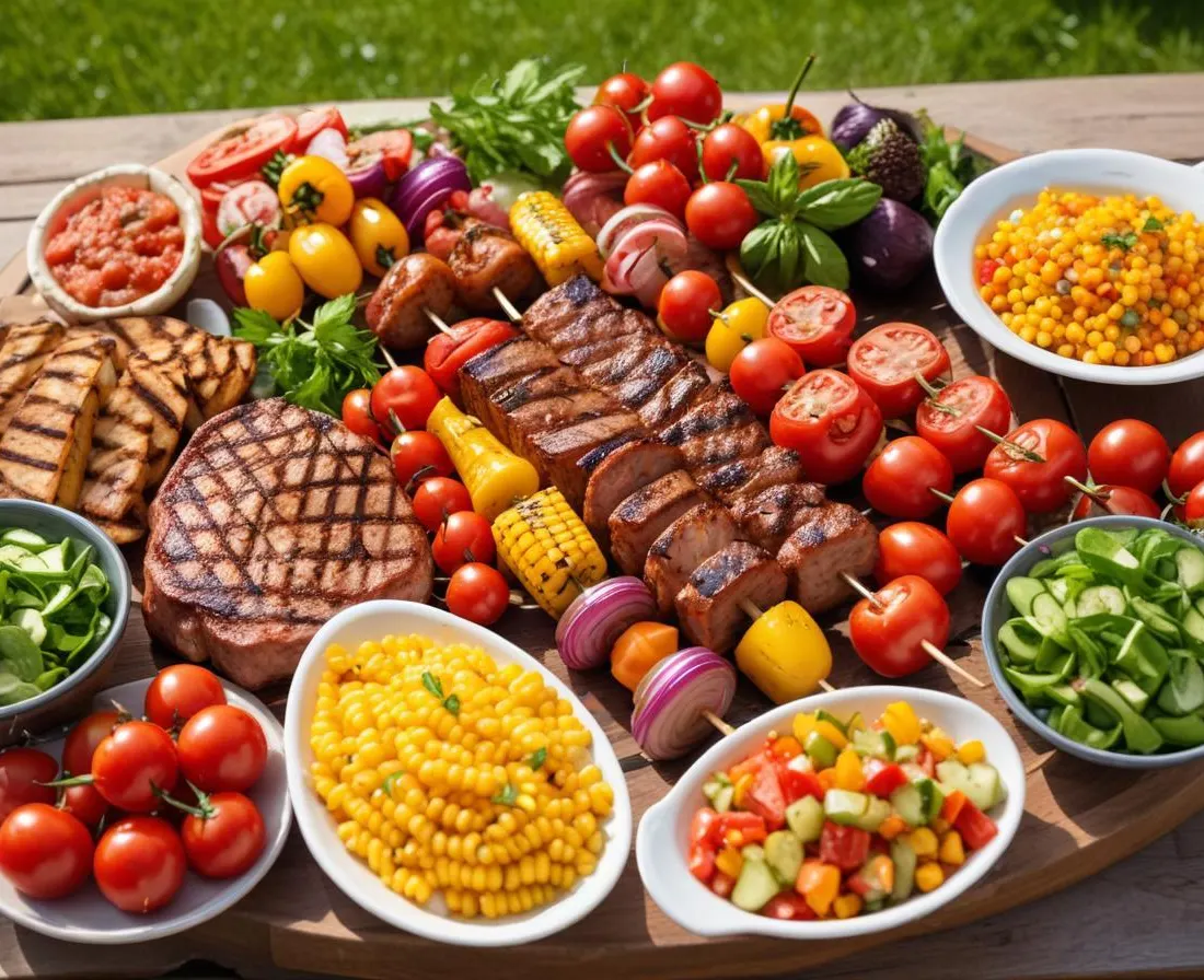 Barbecue Estival : Grillades, Légumes et Salades Variées