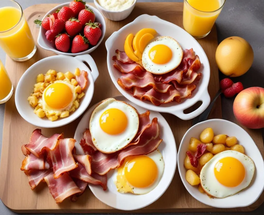 Brunch Classique : Œufs Brouillés, Bacon et Fruits Frais