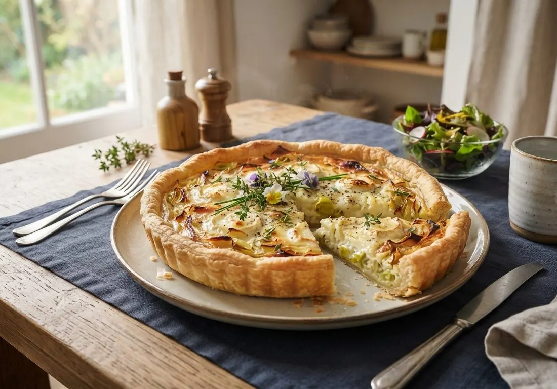 Tarte aux poireaux et chèvre