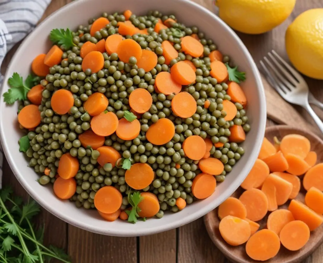 Salade de lentilles, carottes râpées et vinaigrette citronnée