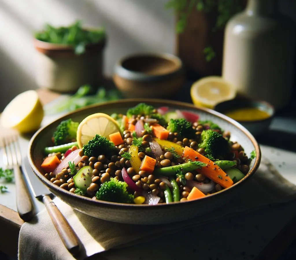 Salade de lentilles aux légumes d'hiver et vinaigrette citronnée