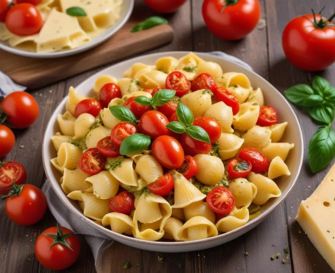 Conchiglie au Pesto Rosso, Tomates Semi-Séchées et Fromage Frais