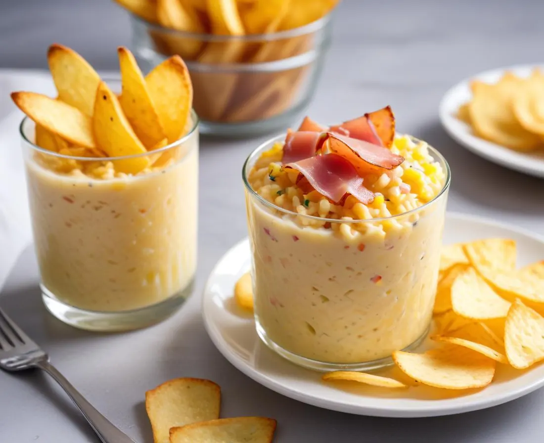 Verrine de risotto crémeux au safran et chips de jambon cru