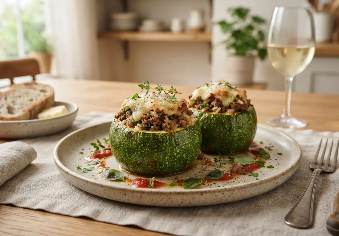 Courgettes rondes farcies au boeuf et herbes fraîches