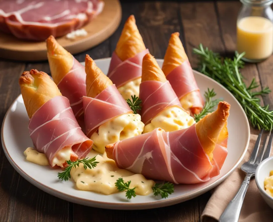Cônes croustillants au jambon cru et fromage frais