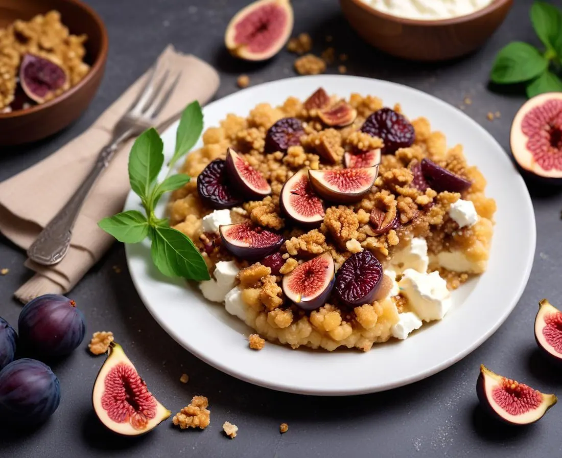 Crumble salé aux figues, chèvre et noix