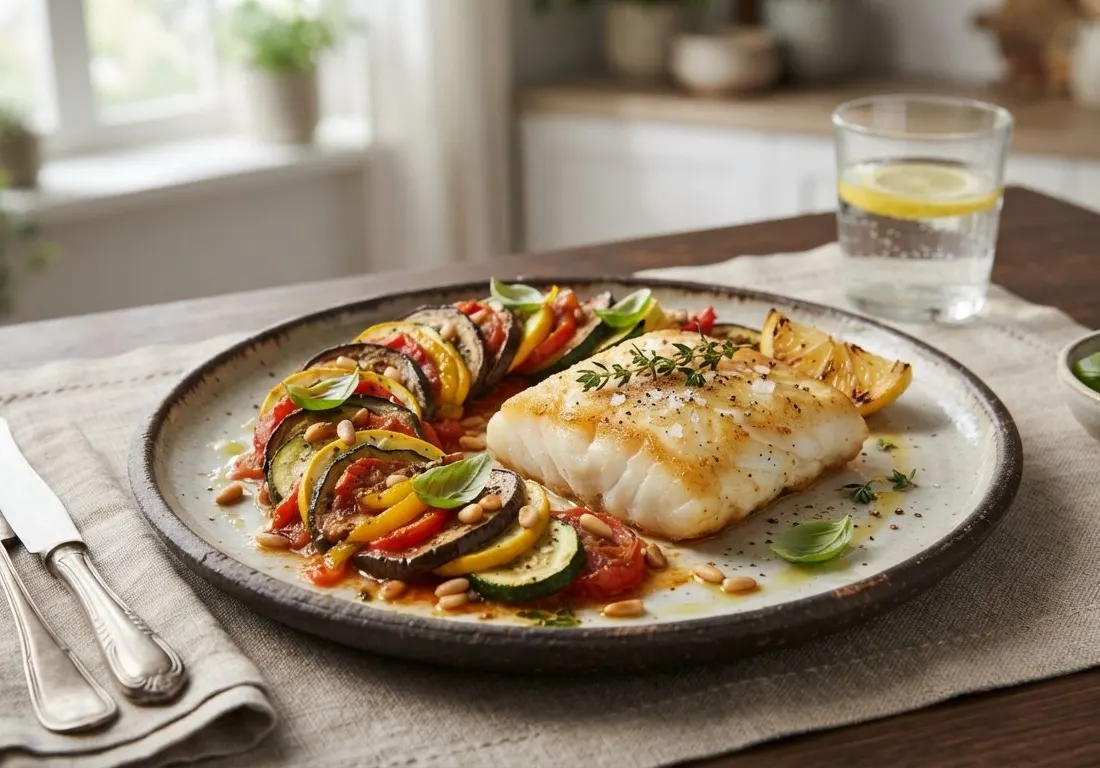 Ratatouille maison et filet de cabillaud
