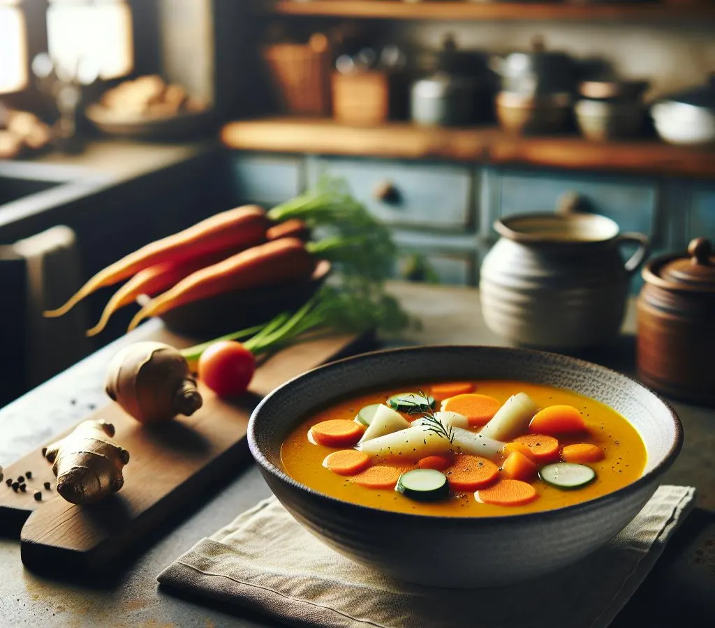Soupe de légumes racines au lait de coco et gingembre
