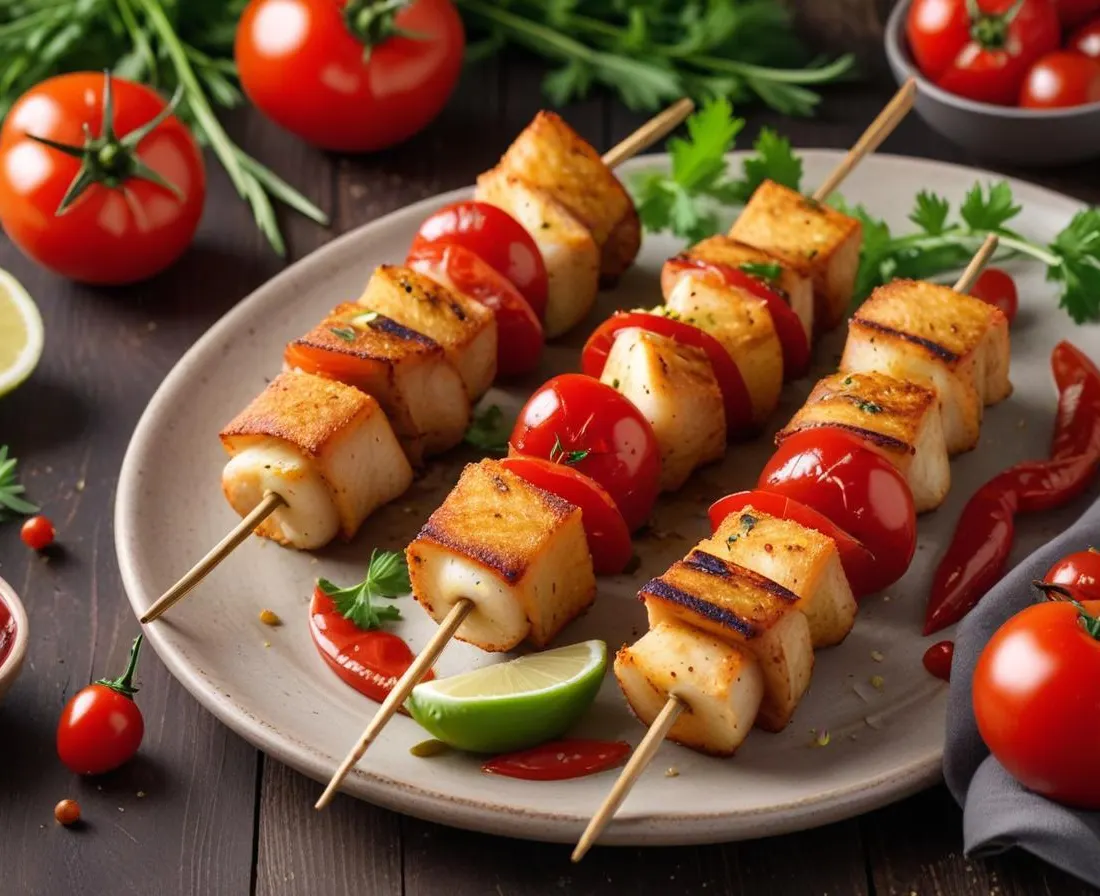 Brochettes de cabillaud aux épices cajun et tomates cerises