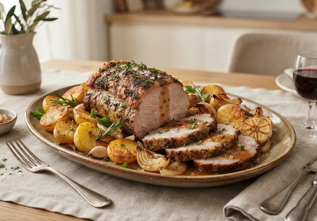 Rôti de porc et pommes de terre au four