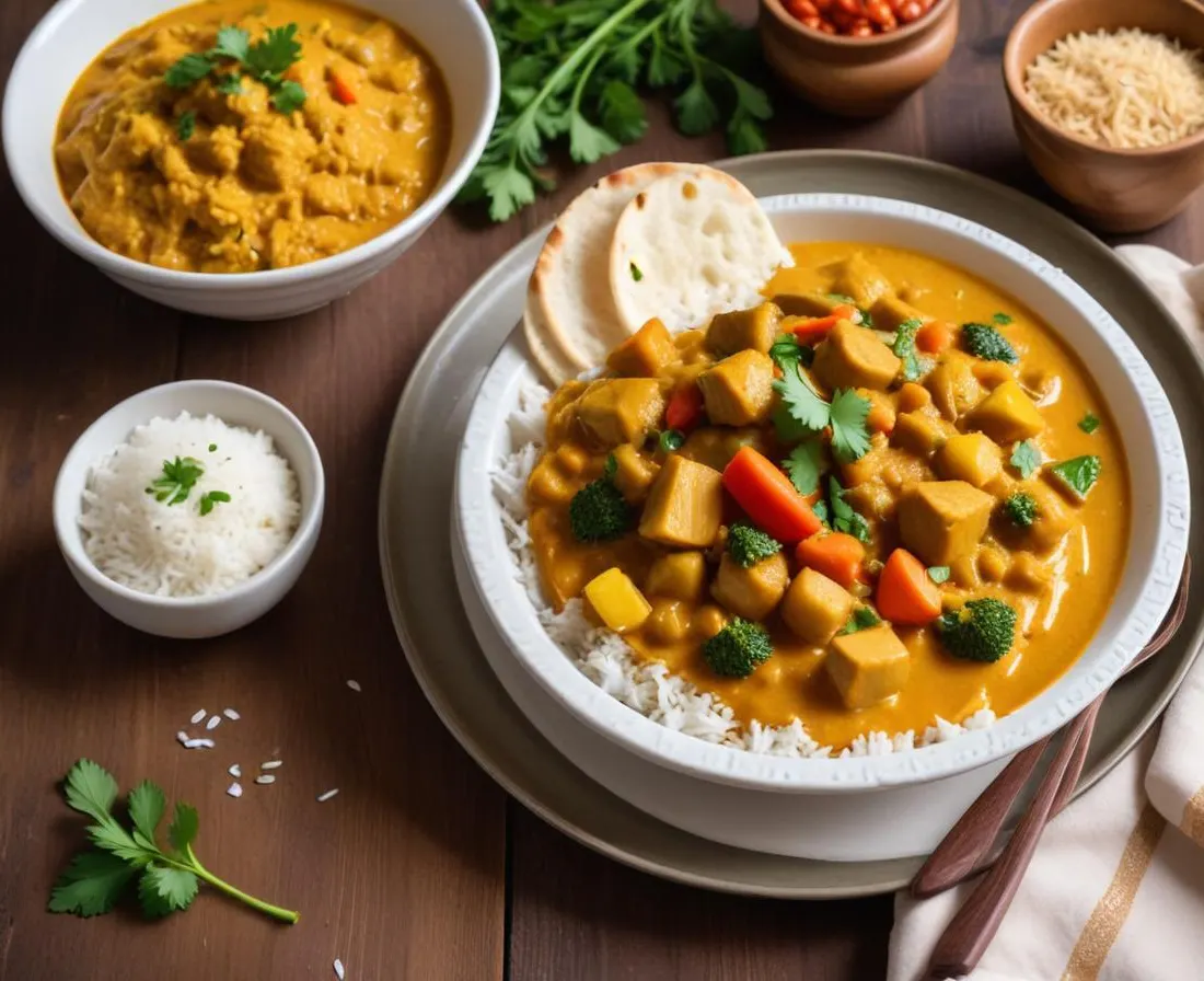 Curry de légumes d'été au lait de coco et riz basmati