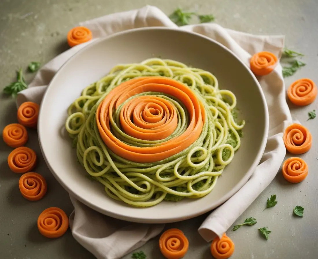 Spirale de carotte et fenouil au pesto d'ail des ours
