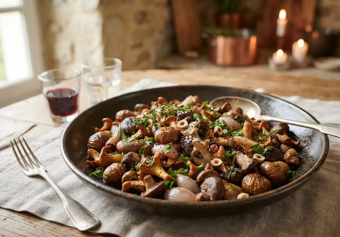 Poêlée de champignons et châtaignes aux herbes fraîches
