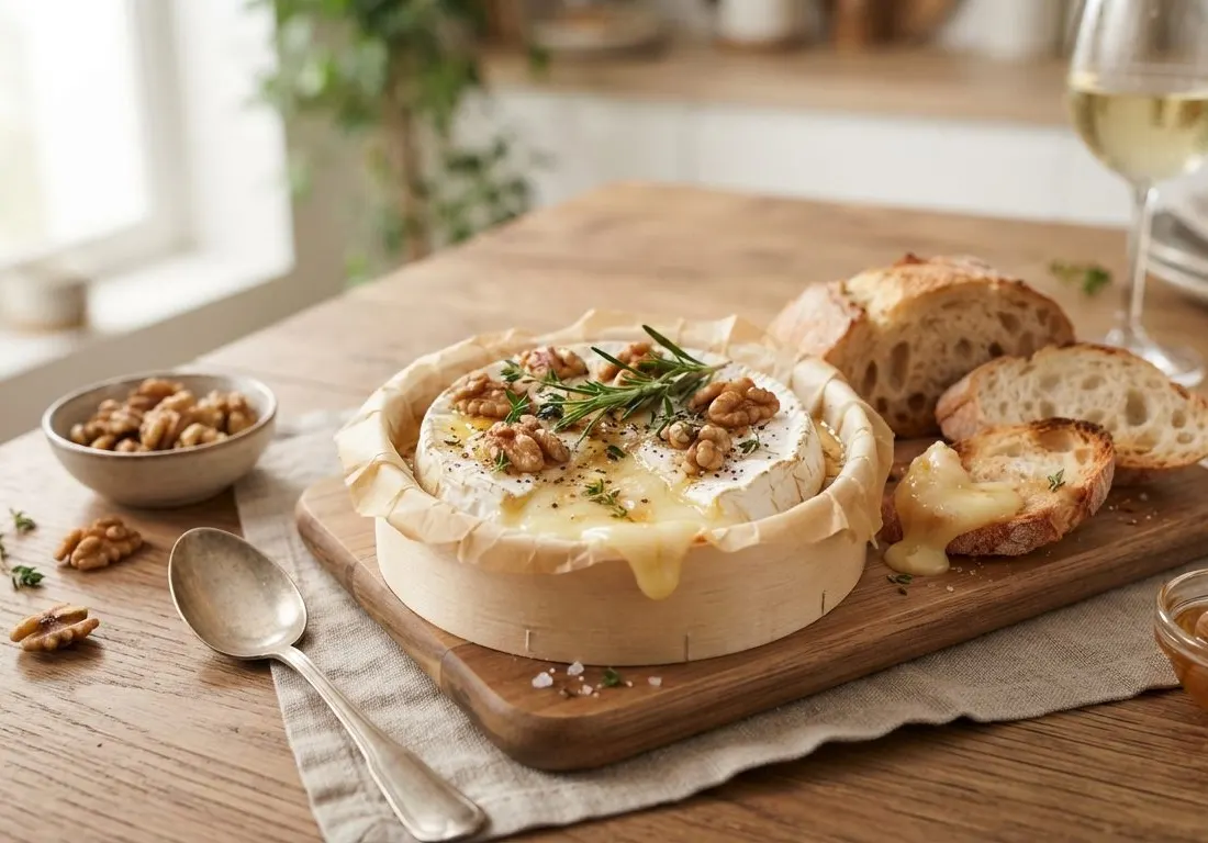 Camembert rôti au miel, noix et thym pour apéritif