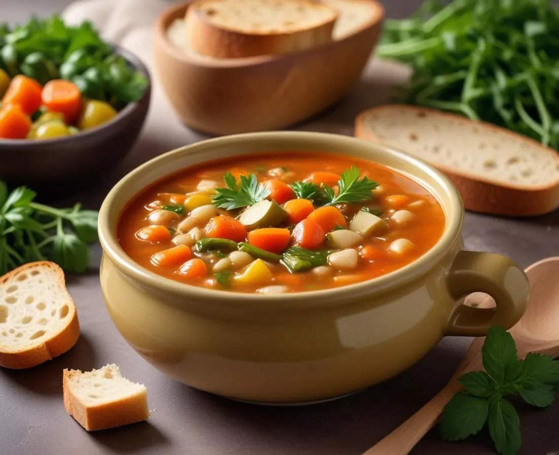 Soupe Printanière aux Légumes et Pain Complet