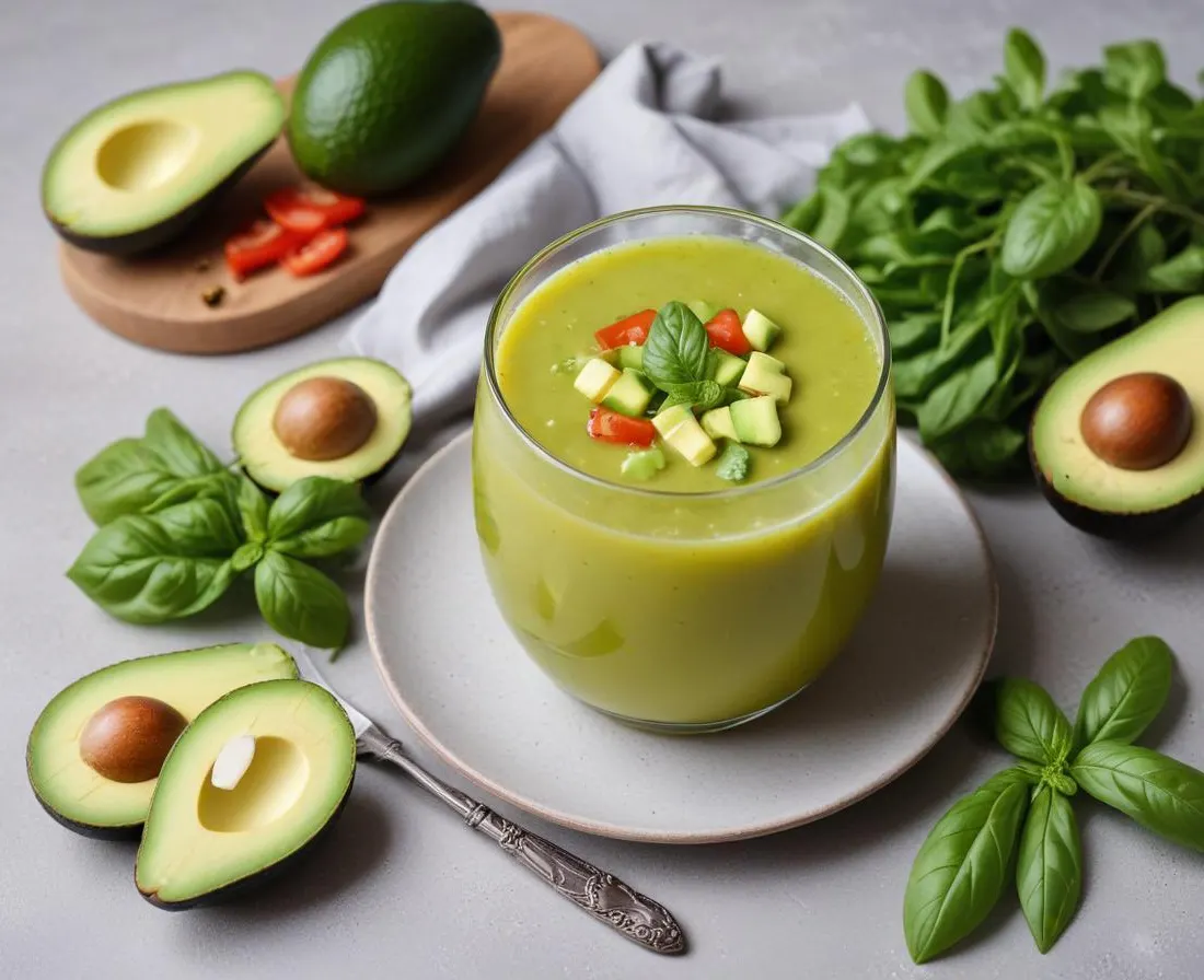 Gaspacho de concombre, avocat et basilic
