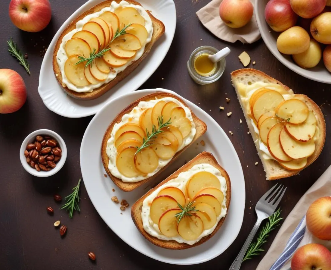 Tartines gratinées au Camembert, Pommes Caramélisées et Noisettes