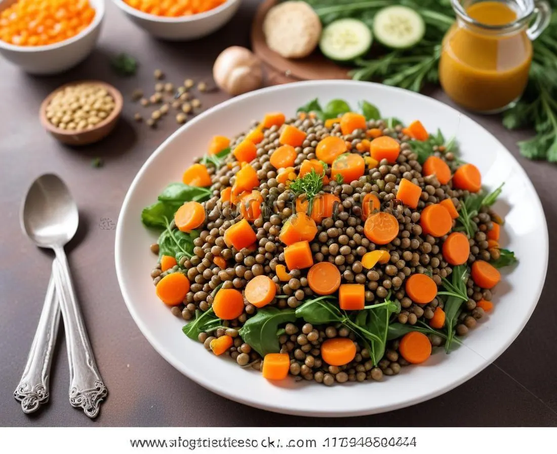 Salade de lentilles, carottes râpées et vinaigrette légère