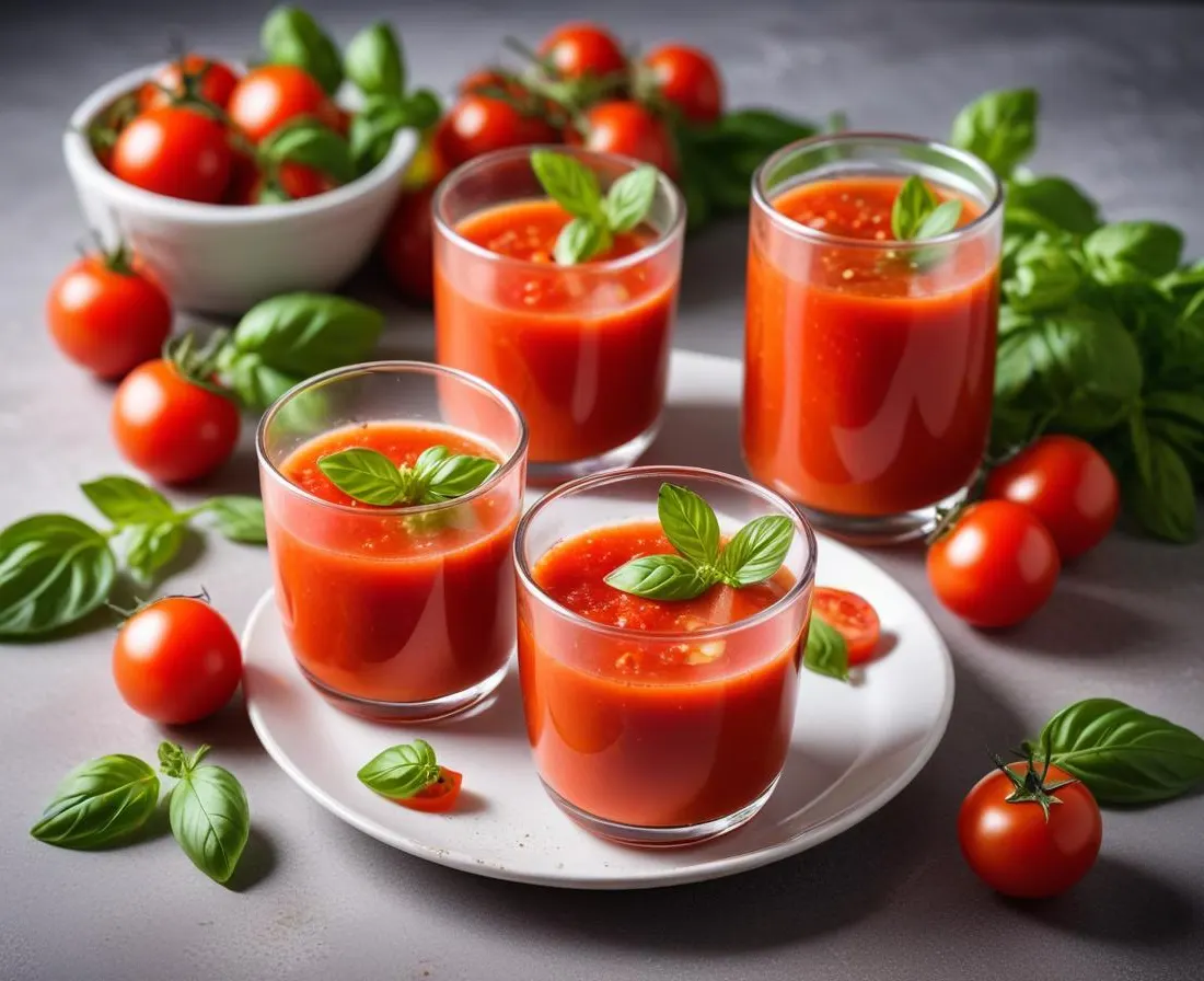 Verrines de Gaspacho Tomate et Basilic