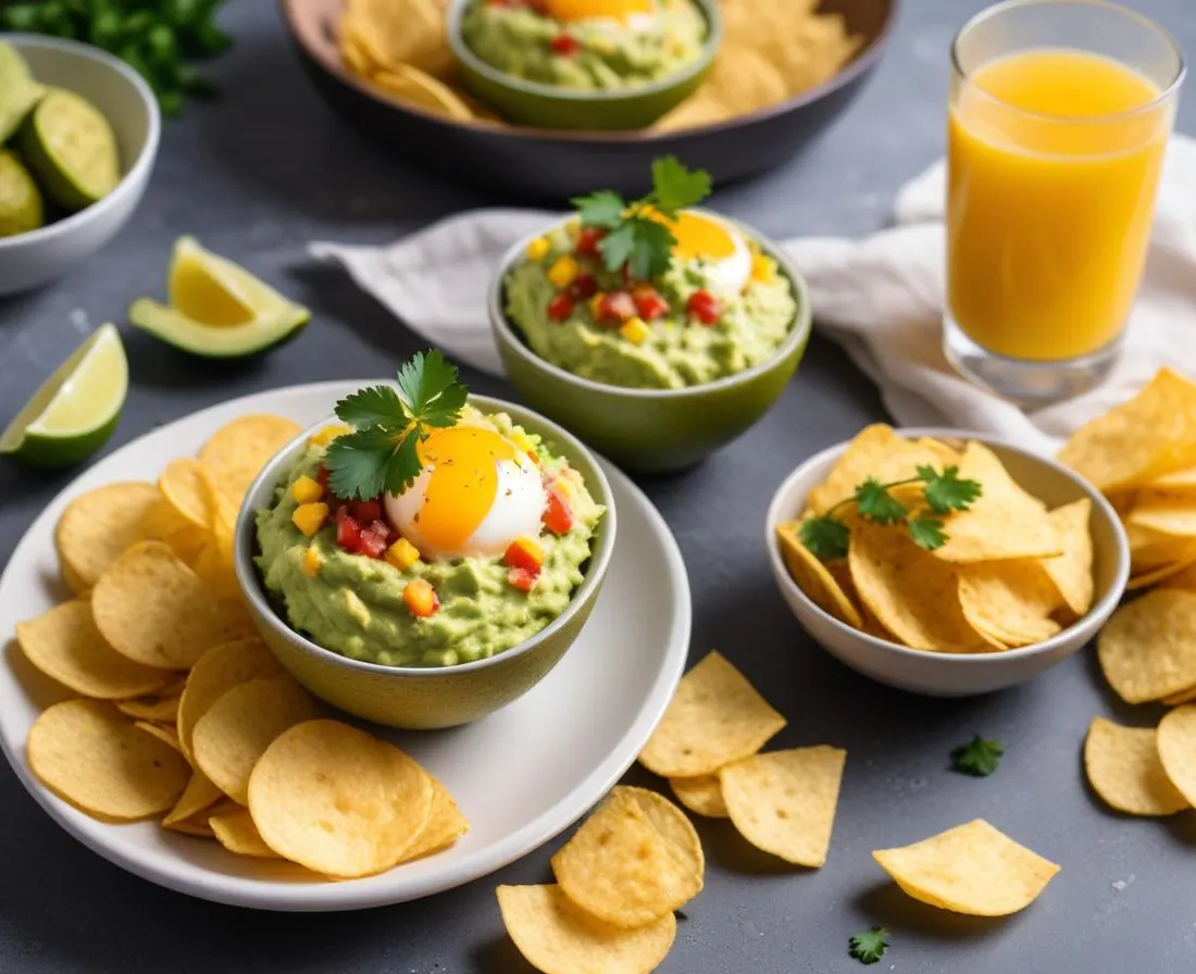 Verrines Guacamole, Oeuf Mimosa et Chips de Maïs